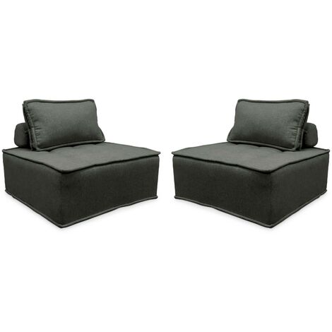 Lot de 2 chauffeuses pour canapé modulable tissu capitonné Polyester Gris (1/5)