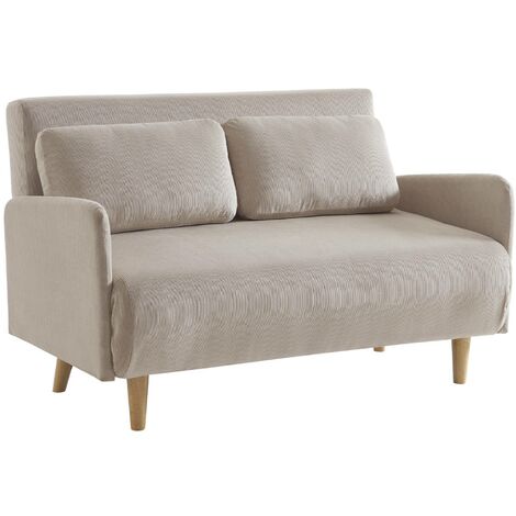 Canapé convertible 2 places scandinave velours côtelé - Panam - pieds bois. banquette. dossier inclinable Velours côtelé Beige (1/5)