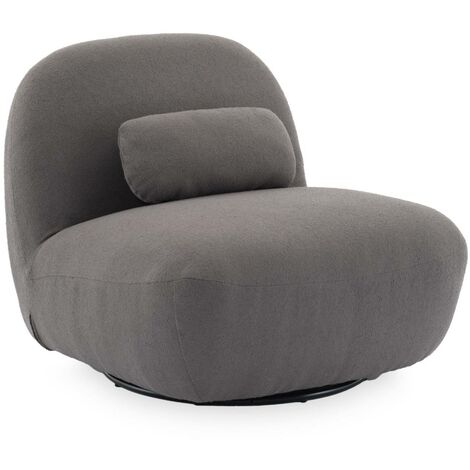 Fauteuil pivotant 360° en bouclette texturée gris souris. piètement en métal noir mat - SPINO