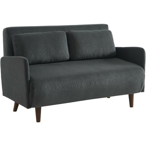 Canapé convertible 2 places scandinave velours côtelé - Panam - pieds bois. banquette. dossier inclinable Velours côtelé Gris foncé (1/5)