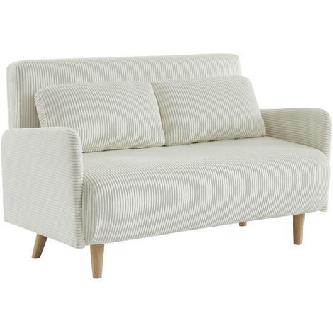 Canapé convertible 2 places velours côtelé- Panam - pieds bois. banquette. dossier inclinable Velours côtelé Blanc
