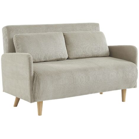 Canapé convertible 2 places velours côtelé- Panam - pieds bois. banquette. dossier inclinable Velours côtelé Beige