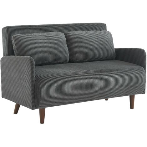 Canapé convertible 2 places velours côtelé- Panam - pieds bois. banquette. dossier inclinable Velours côtelé Gris foncé
