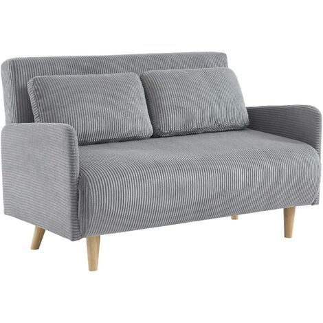 Canapé convertible 2 places velours côtelé- Panam - pieds bois. banquette. dossier inclinable Velours côtelé Gris clair