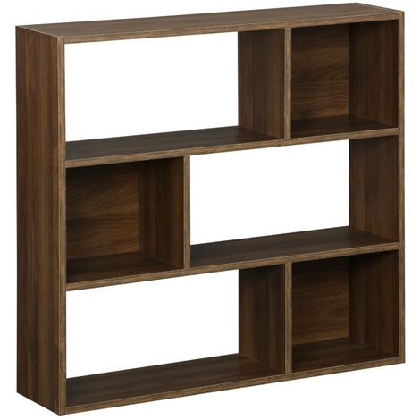 Etagère bibliothèque noyer Pieter 3 étagères 6 compartiments de rangement
