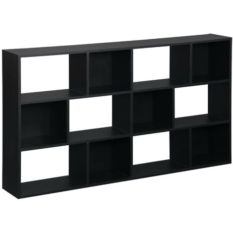 Bibliothèque design asymétrique noire. Pieter. 3 étagères. 12 compartiments de rangement