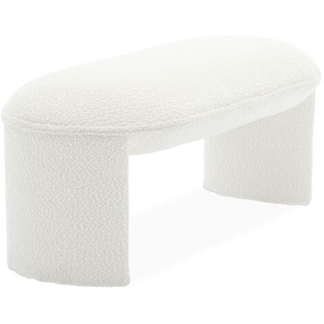 Banc ou bout de lit en tissu bouclette blanc crème L 100 x P 44 x H 41cm - SHAWN (1/5)