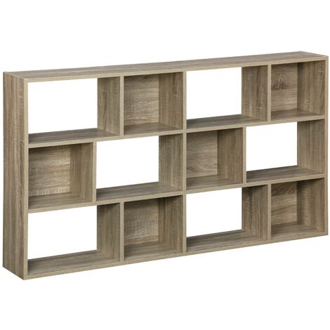 Bibliothèque design asymétrique naturelle. Pieter. 3 étagères. 12 compartiments de rangement (1/5)