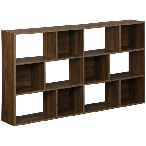 Bibliothèque design asymétrique noyer. Pieter. 3 étagères. 12 compartiments de rangement