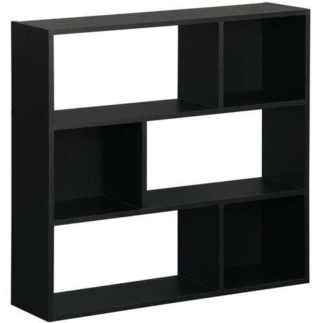 Etagère bibliothèque noire Pieter 3 étagères 6 compartiments de rangement