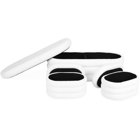 Banc coffre en bouclettes avec 2 poufs ovales de rangement en bouclettes blanches intégrés - L111cm
