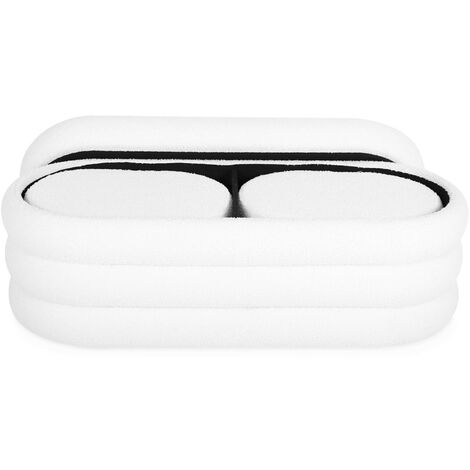 Banc coffre en bouclettes avec 2 poufs ovales de rangement en bouclettes blanches intégrés - L111cm