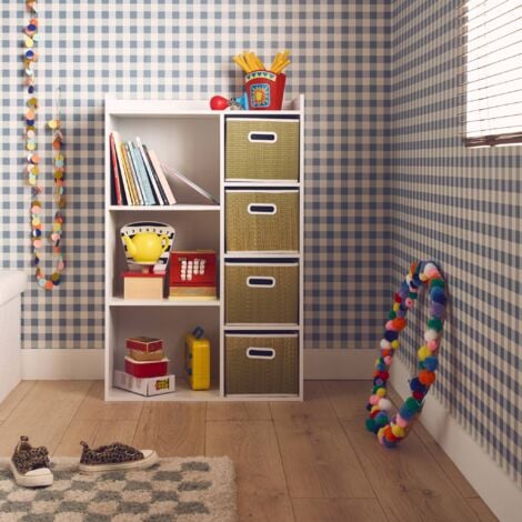 Meuble de rangement pour enfant avec 7 compartiments et 4 paniers fibre naturelle