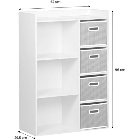 Meuble de rangement pour enfant avec 7 compartiments et 4 paniers fibre naturelle