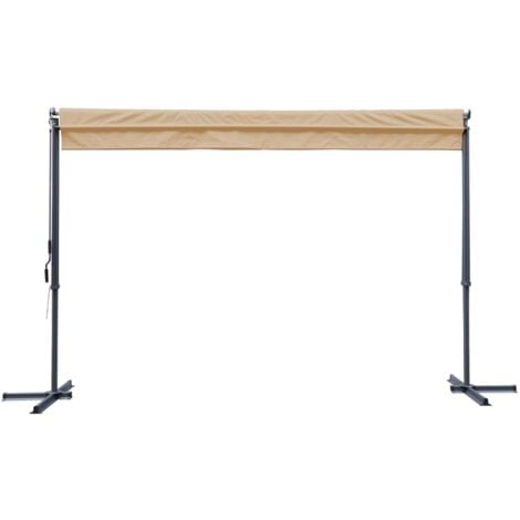 Store double pente - Penne 4x3m Beige - Système manuel à manivelle. auvent sur pieds. store de terrasse largeur 395cm