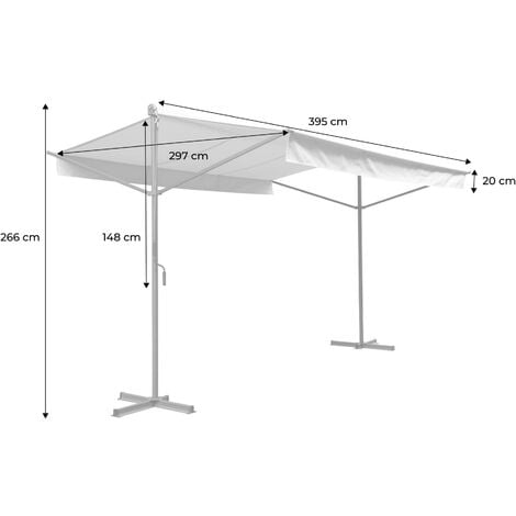 Store double pente - Penne 4x3m Beige - Système manuel à manivelle. auvent sur pieds. store de terrasse largeur 395cm