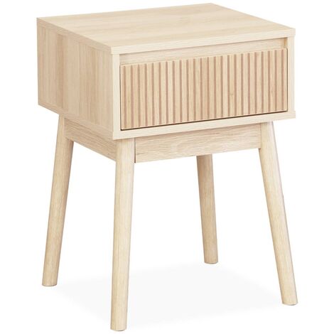 Table de chevet avec un tiroir. Panneaux stratifiés couleur naturelle. Pied en bois de sapin. L 39 x 39 x H 55.4cm LINEAR (1/5)