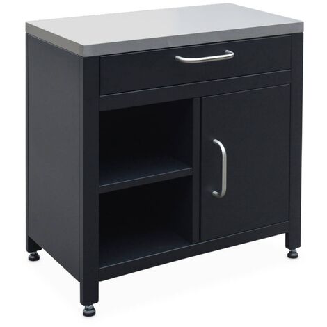 Meuble de cuisine extérieure en acier L80cm avec 1 tiroir. 1 porte et 2 étagères de rangement