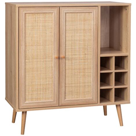 Buffet range bouteilles portes en cannage et décor bois avec casiers. buffet haut. vaisselier. 83cm (1/5)