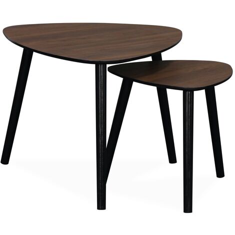 Lot de 2 tables gigognes style scandinave en MDF décor bois coloris noyer (1/5)