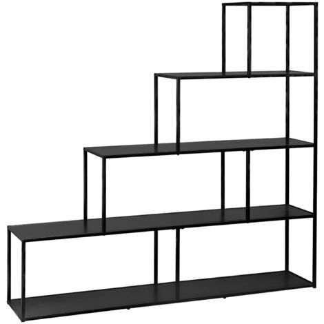Etagère bibliothèque escalier en métal noir 4 niveaux INDUSTRIELLE L 160 x P 30 x H 157cm