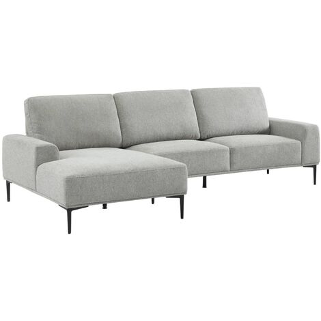 Canapé 3 places angle gauche en tissu et structure / piètement métal noir Polyester Gris clair (1/5)