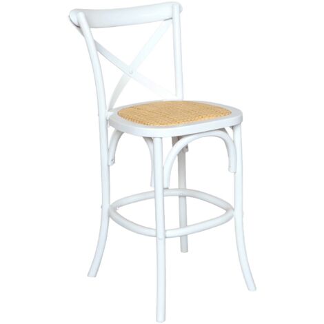 Tabouret de bar bistrot vintage en bois blanc avec repose-pieds (1/5)