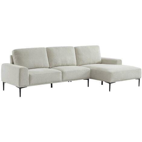 Canapé 3 places angle à droite en tissu et structure / piètement métal noir Polyester Crème (1/5)