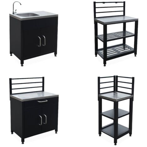 Cuisine extérieure avec 4 modules en acier. meuble avec évier. étagères. tiroirs. rangements (1/5)