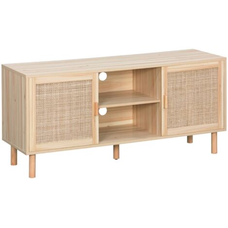 Meuble TV cannage et effet bois. 2 portes et 1 étagère. 120cm (1/5)