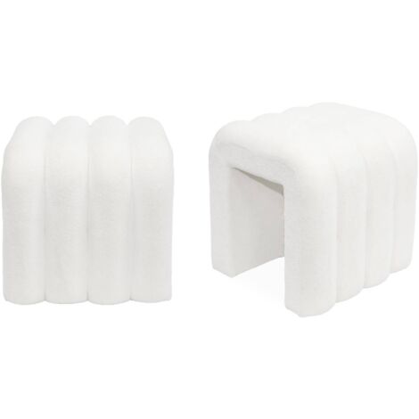 Set de 2 poufs contemporains en tissu blanc