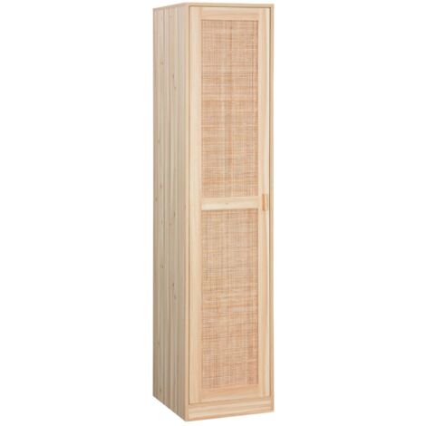 Armoire dressing cannage et effet bois. garde-robe 1 porte. 5 étagères H180cm