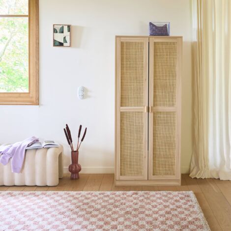 Armoire dressing cannage et effet bois. 2 portes avec penderie et rangements (1/5)