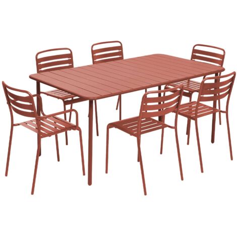 Table de jardin métal + 2 fauteuils et 4 chaises. terracotta. acier traitement anti rouille (1/5)