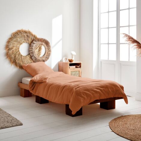 Parure de lit gaze de coton terracotta avec taie d'oreiller 140 x 200 cm (1/2)