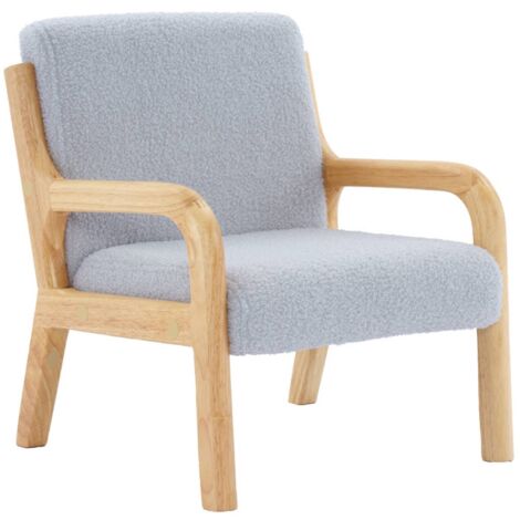 Fauteuil scandinave enfant en bois et tissu bouclette gris souris (1/5)