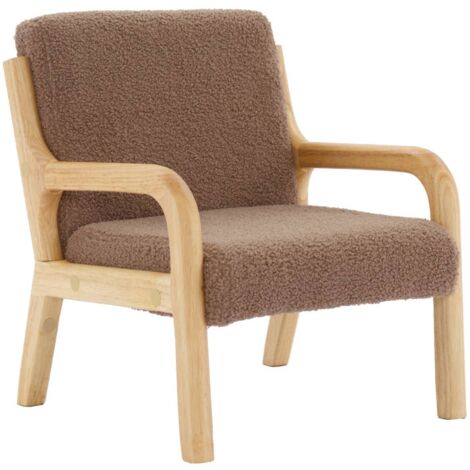 Fauteuil scandinave enfant en bois et tissu bouclette marron (1/5)
