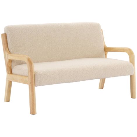 Banquette scandinave enfant en bois et tissu bouclette beige 2 places (1/5)