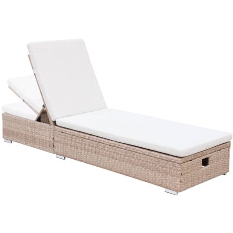 Bain de soleil. résine tressée. coussins polyester beige. multi-position. Olbia L195 x P65 x H32/97cm (1/3)