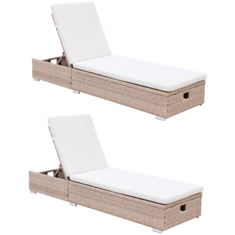 Lot de 2 bains de soleil résine tressée. coussins polyester beige. multi positions (1/5)