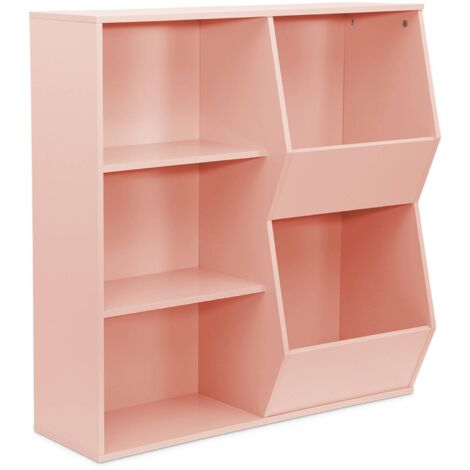 Meuble de rangement enfant rose. 3 étagères et 2 espaces de rangement