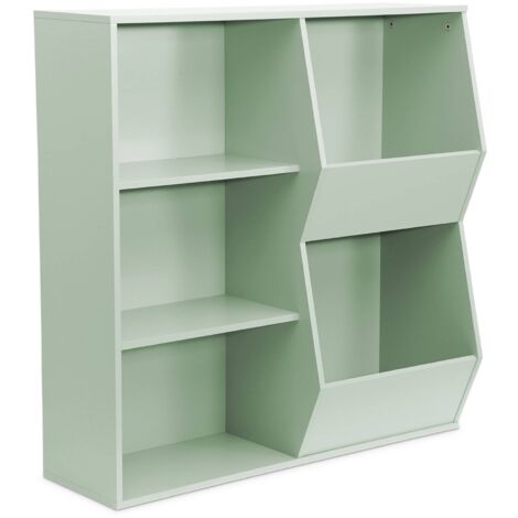 Meuble de rangement enfant vert. 3 étagères et 2 espaces de rangement