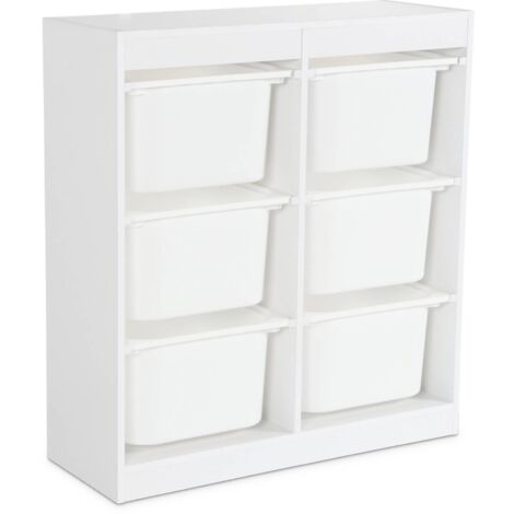 Meuble de rangement enfant. blanc. 6 bacs de rangement en plastique