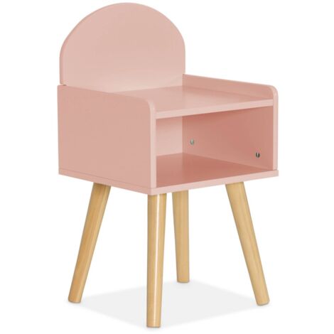 Table de chevet chambre enfant. rose. pieds en pin