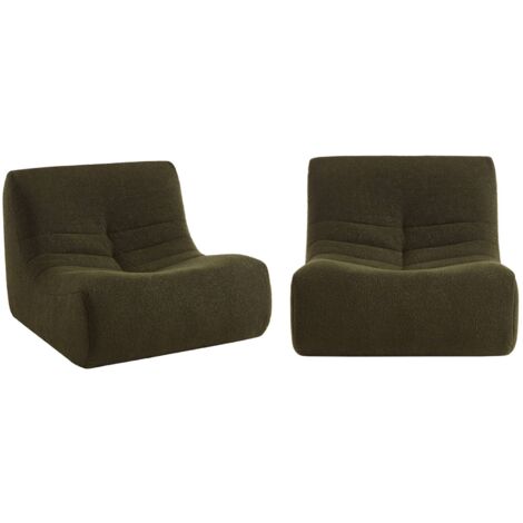 Lot de 2 fauteuils chauffeuses en bouclette texturée kaki style contemporain 1 place (1/5)