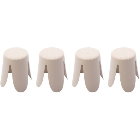Set de 4 tabourets empilables. beige. bouclette texturée. NIKI. Ø30 / 44 x H46cm (1/5)