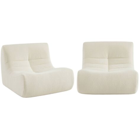 Lot de 2 fauteuils chauffeuses en bouclette texturée blanc style contemporain 1 place (1/5)