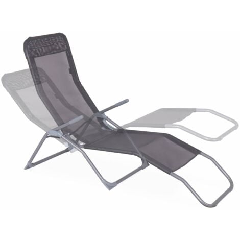 Lot de 4 bains de soleil pliants - Levito Anthracite - Transats textilène 2 positions. chaises longues