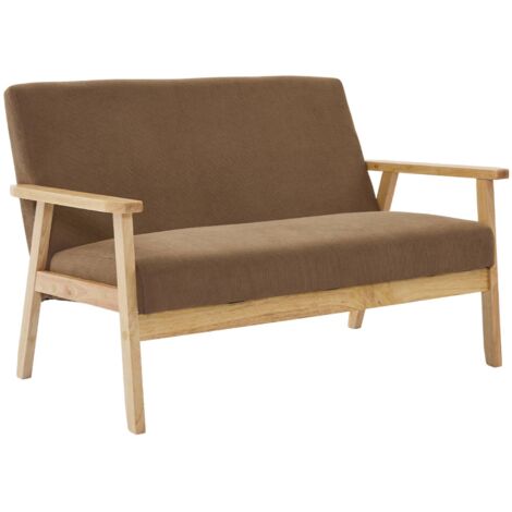 Banquette canapé 2 places en bois et tissu velours côtelé. Isak. L 114 x P 69.5 x H 73cm Velours côtelé Taupe (1/5)