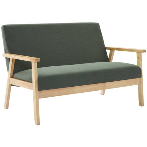 Banquette canapé 2 places en bois et tissu velours côtelé. Isak. L 114 x P 69.5 x H 73cm Velours côtelé Kaki foncé